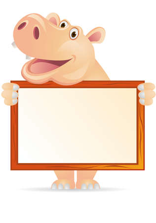 Hippo and blank signのイラスト素材