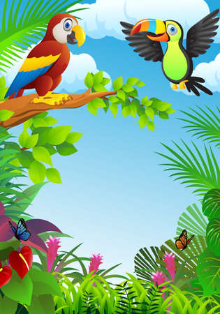Birds in the tropical forestのイラスト素材