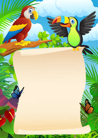 Birds with blank signのイラスト素材