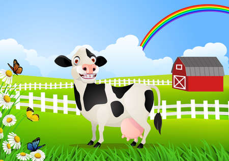 Cow in pastureのイラスト素材