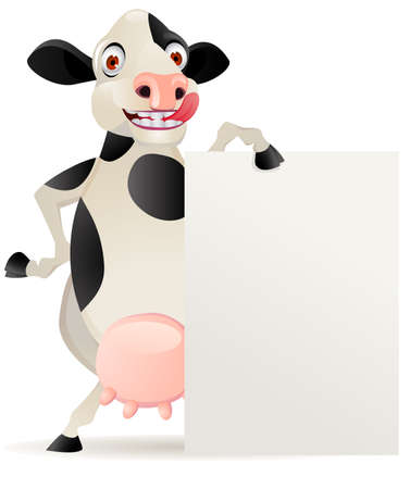 Funny cow cartoon with blank signのイラスト素材