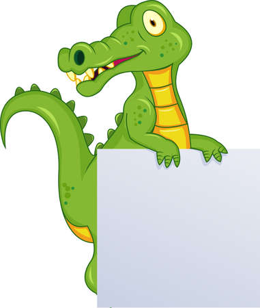 Crocodile with blank sign のイラスト素材