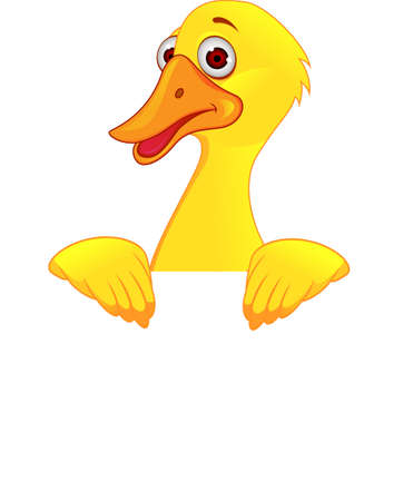 Duck cartoon with blank signのイラスト素材
