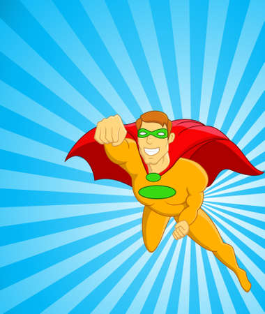 Superhero flying over cityのイラスト素材