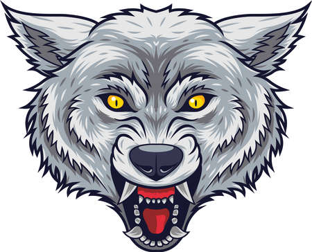 Angry wolf head mascot with open mouthのイラスト素材