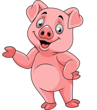 Cartoon happy pig presentingのイラスト素材