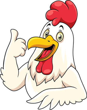 Cartoon happy rooster with showing thumbs upのイラスト素材