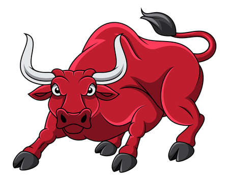 Cartoon charging red bull mascotのイラスト素材