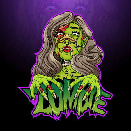 Scary zombie female cartoon headのイラスト素材