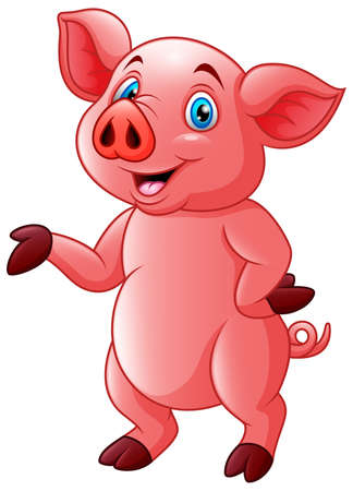 Cartoon very cute piggy illustration vectorのイラスト素材