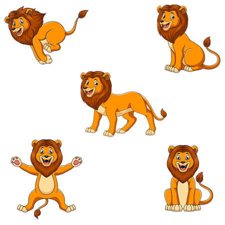 Cartoon lion set with different poseのイラスト素材