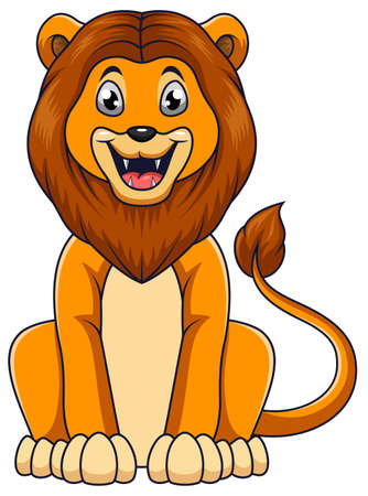 Cute lion cartoon sitting on white backgroundのイラスト素材