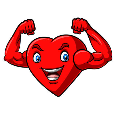 Cartoon strong heart with muscular armのイラスト素材