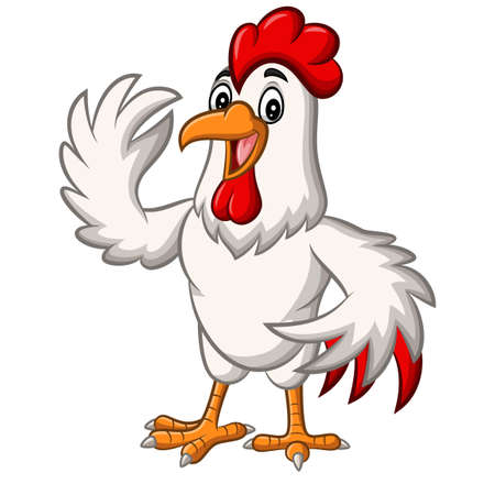 Cartoon chicken rooster mascot wavingのイラスト素材