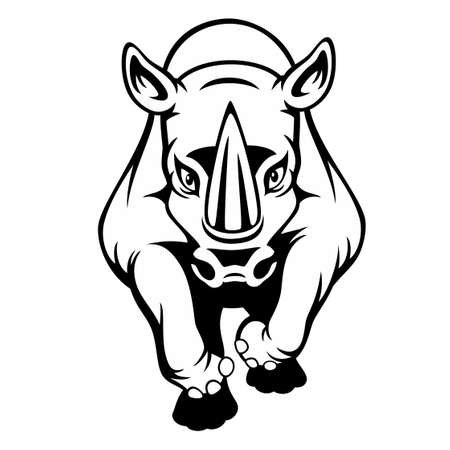 Black and white cartoon of a rhino isolated on a white backgroundのイラスト素材