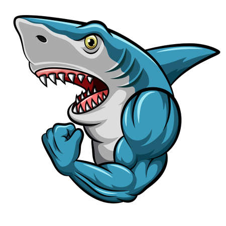 Cartoon strong shark mascot designのイラスト素材