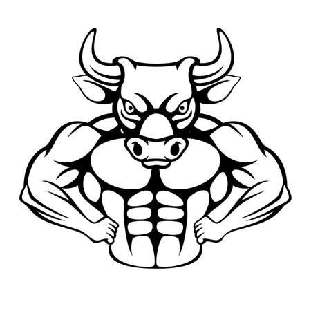 Cartoon of a tough muscular bull iconのイラスト素材
