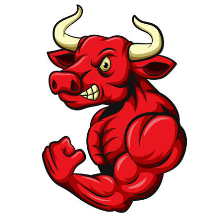 Angry strong bull with muscular bodyのイラスト素材
