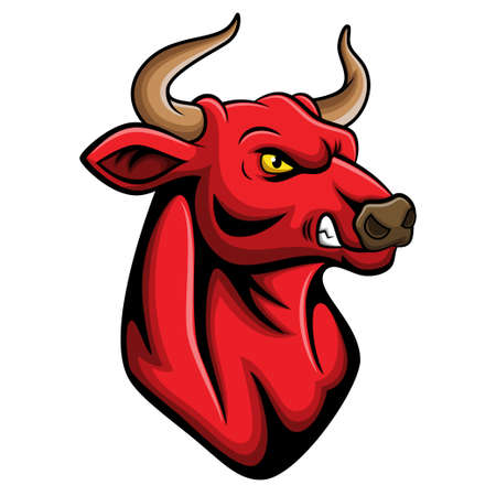 Cartoon angry bull head mascotのイラスト素材
