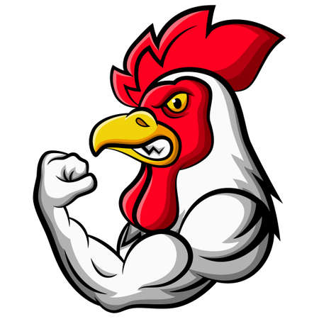 Cartoon strong chicken mascot designのイラスト素材