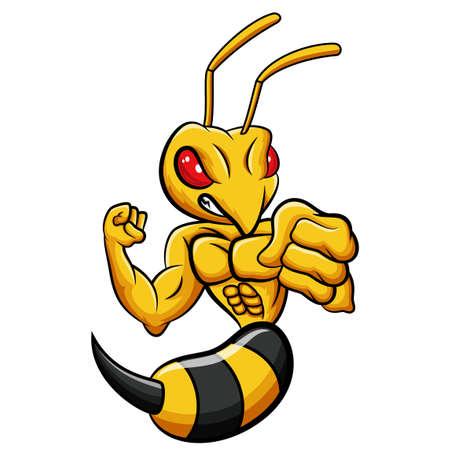 Cartoon strong bee mascot characterのイラスト素材