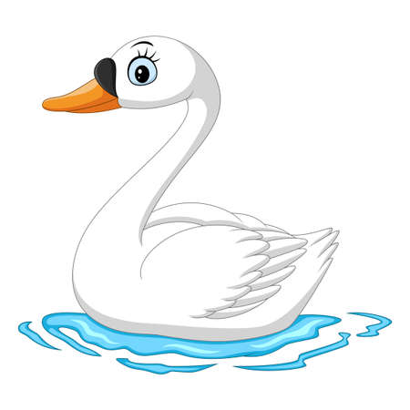 Cartoon white goose swimming in waterのイラスト素材