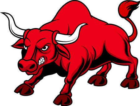Cartoon angry charging bull mascotのイラスト素材