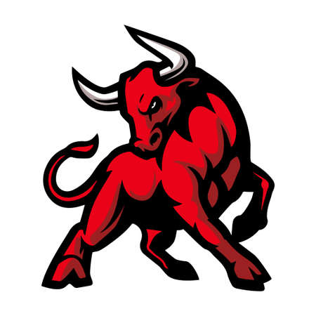 Cartoon angry red bull mascotのイラスト素材