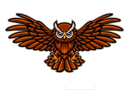 Cartoon angry owl mascot flyingのイラスト素材