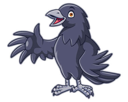 Cartoon happy crow waving handのイラスト素材