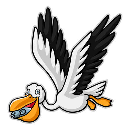 Cartoon pelican eating a fishのイラスト素材