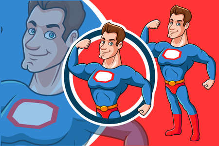Cute strong superhero cartoon posingのイラスト素材