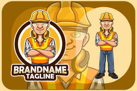 Cartoon builder man character posingのイラスト素材