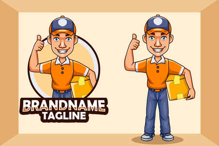 Delivery courier man holding package giving thumb upのイラスト素材