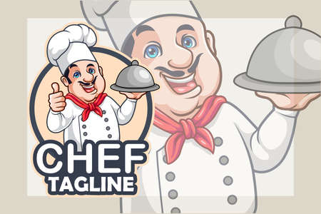 Cartoon chef holding a silver tray giving thumb upのイラスト素材
