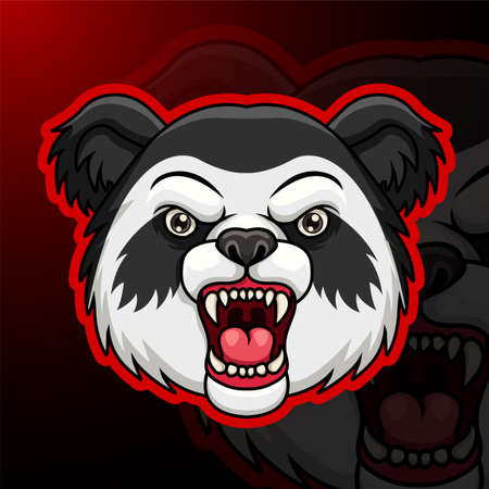 Cartoon angry panda head mascot designのイラスト素材