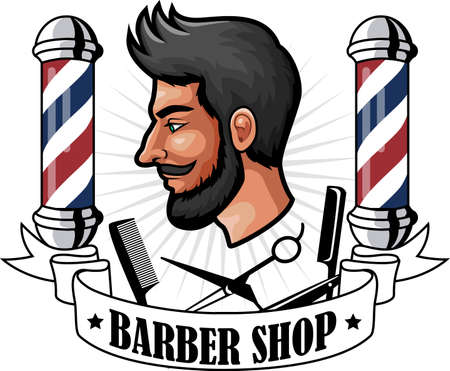Barbershop with beard man and equipmentのイラスト素材
