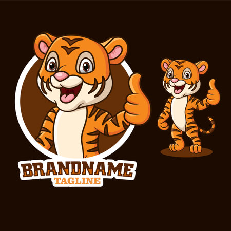 Cartoon little tiger mascot giving thumb upのイラスト素材