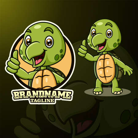 Cartoon funny little turtle mascot giving thumb upのイラスト素材