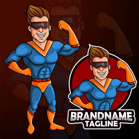 Cute strong superhero cartoon posingのイラスト素材