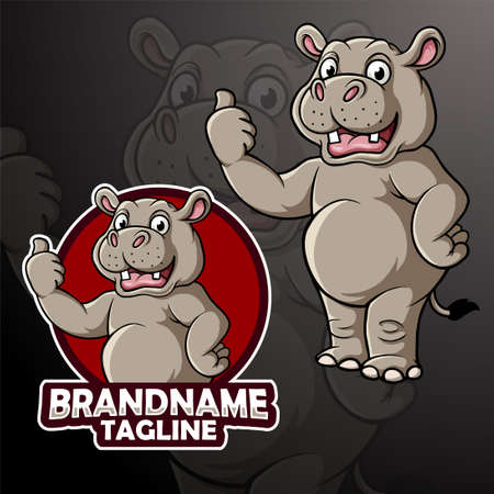 Cartoon hippo mascot giving thumb upのイラスト素材