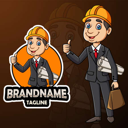 Cartoon male architect in business suit holding paper report and handbagのイラスト素材