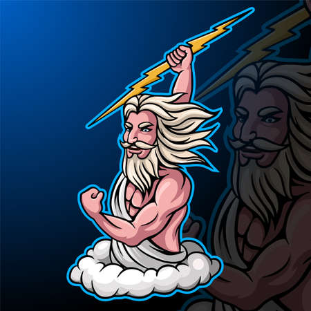 Cartoon zeus mascot holding a thunderboltのイラスト素材