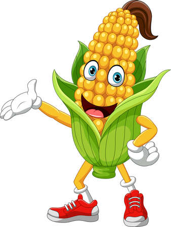 Cartoon corn mascot design presentingのイラスト素材