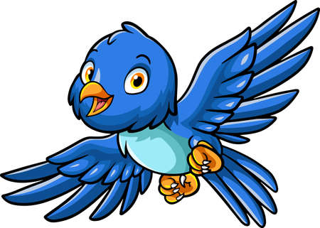 Cartoon cute little bluebird flyingのイラスト素材