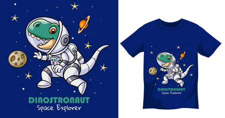 Cute astronaut dinosaur t shirt design templateのイラスト素材