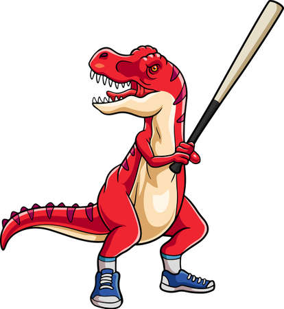 Cartoon red dinosaur a baseball playerのイラスト素材