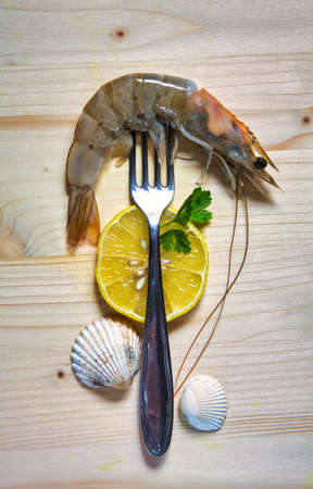 Shrimps with the lemon and parsleyの写真素材