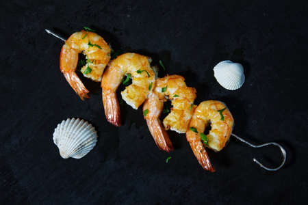 Shrimp skewer with the parsleyの写真素材