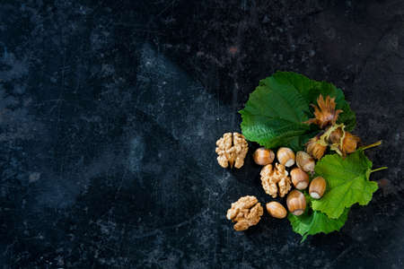 Walnut nuts on blackの写真素材